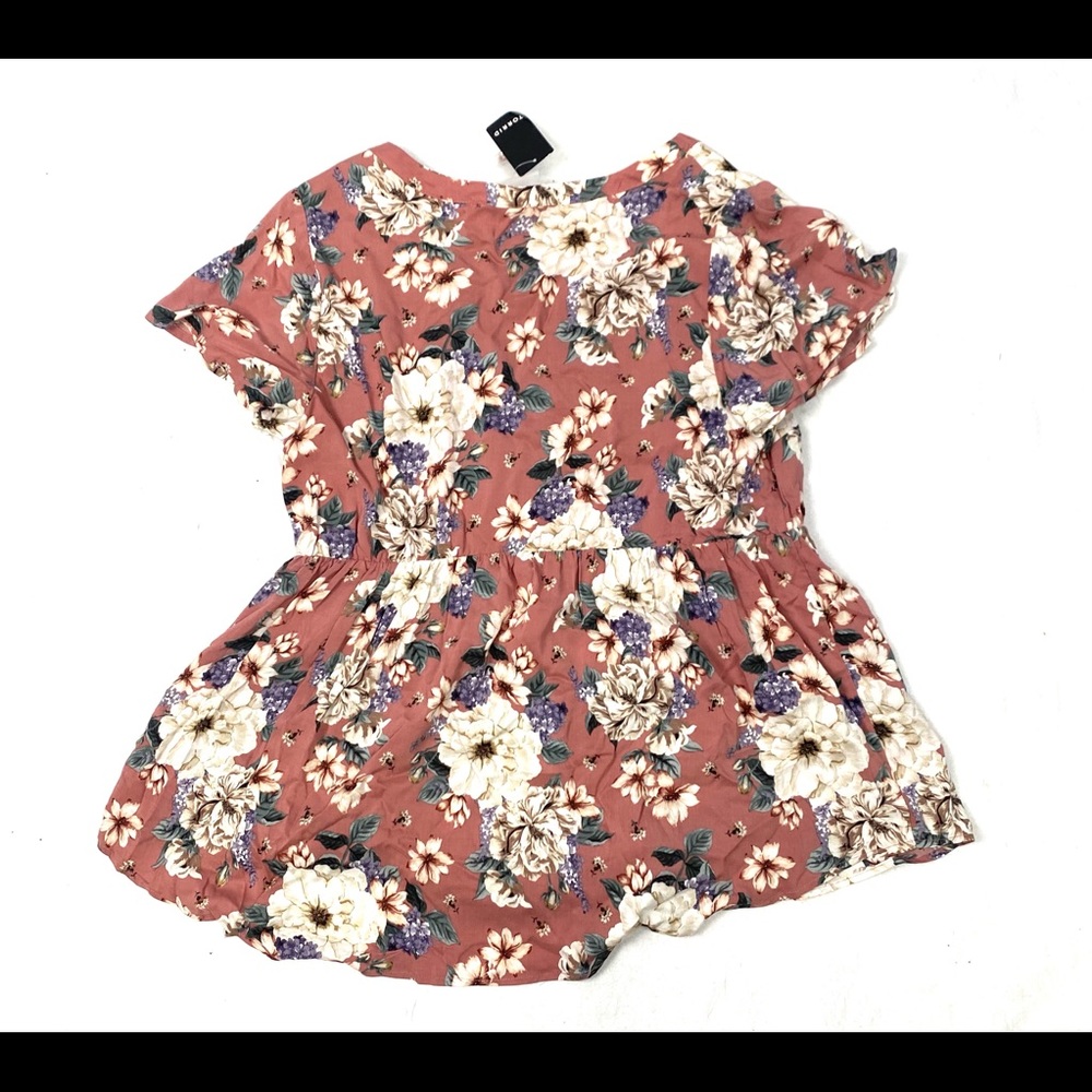 TORRID (00x) M/10 DUSTY ROSE FLORAL CHALLIS BUTTON BABYDOLL FLUTTER TOP - Picture 4 of 5